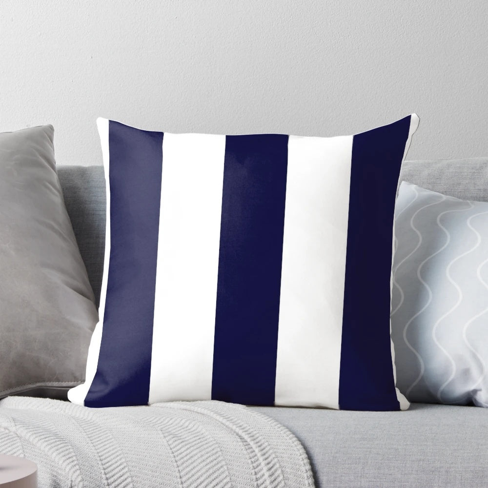 Navy blue and white striped coastal accent pillow