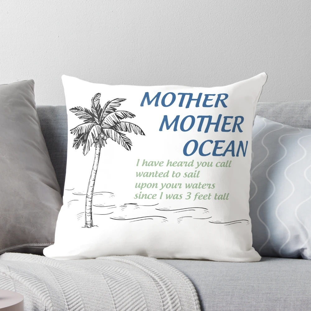 Coastal-themed pillow with ocean waves and parrothead imagery
