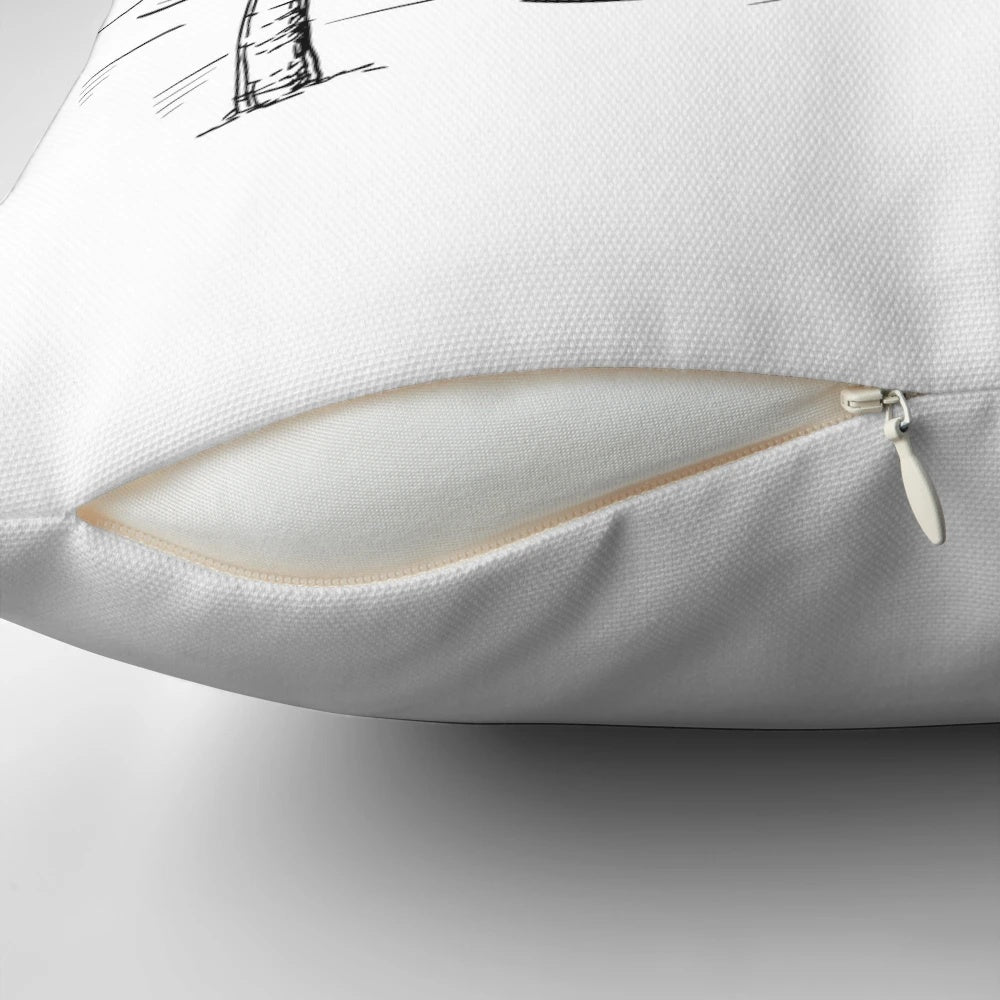 Coastal-themed pillow with ocean waves and parrothead imagery