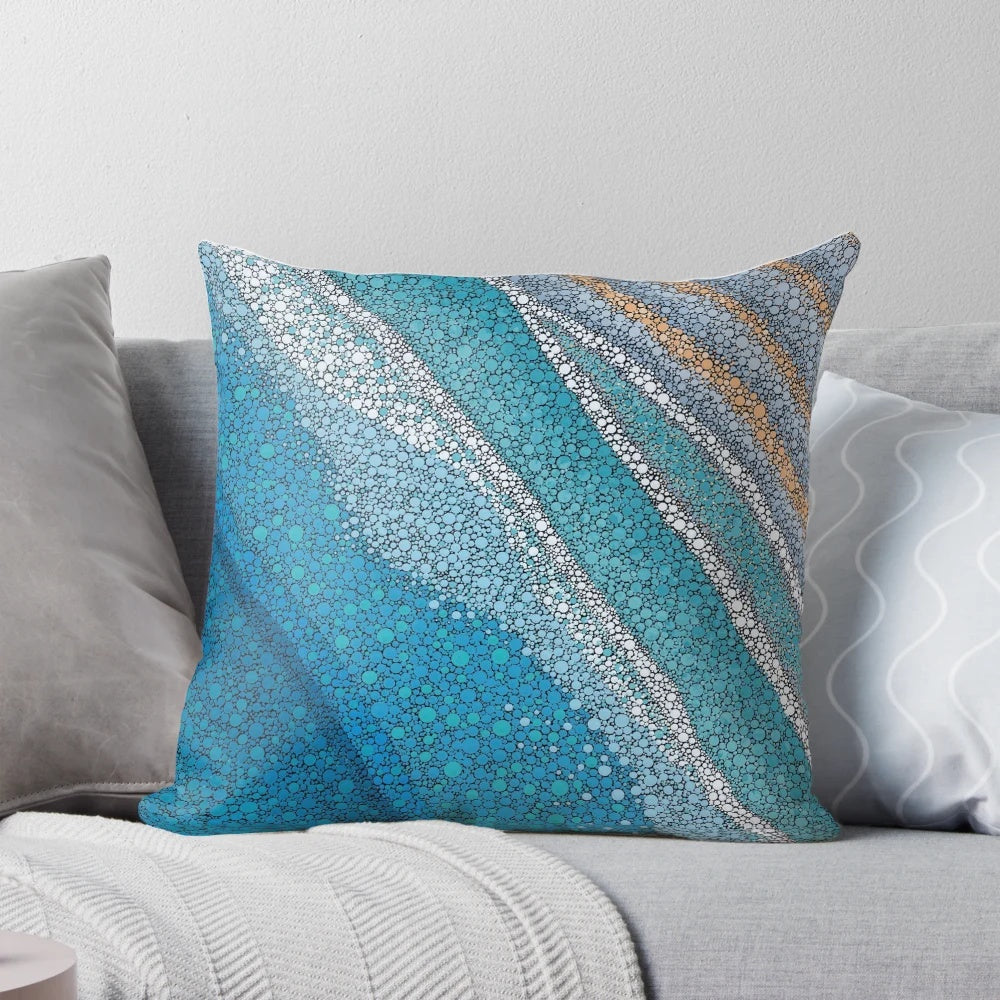 Coastal Ocean Pillow with Australian Aboriginal-Inspired Art