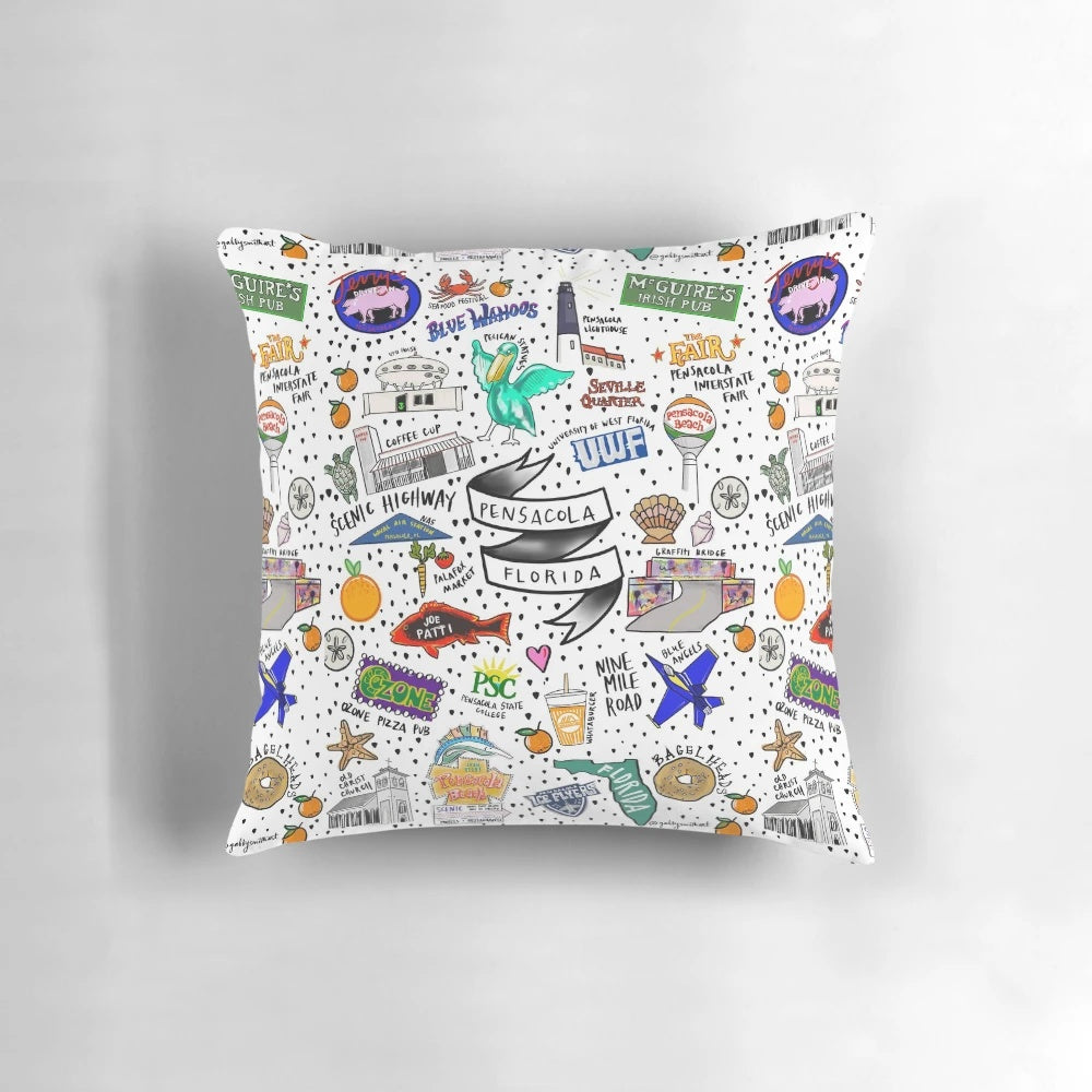 Pensacola Florida Pillow, featuring a coastal beach design
