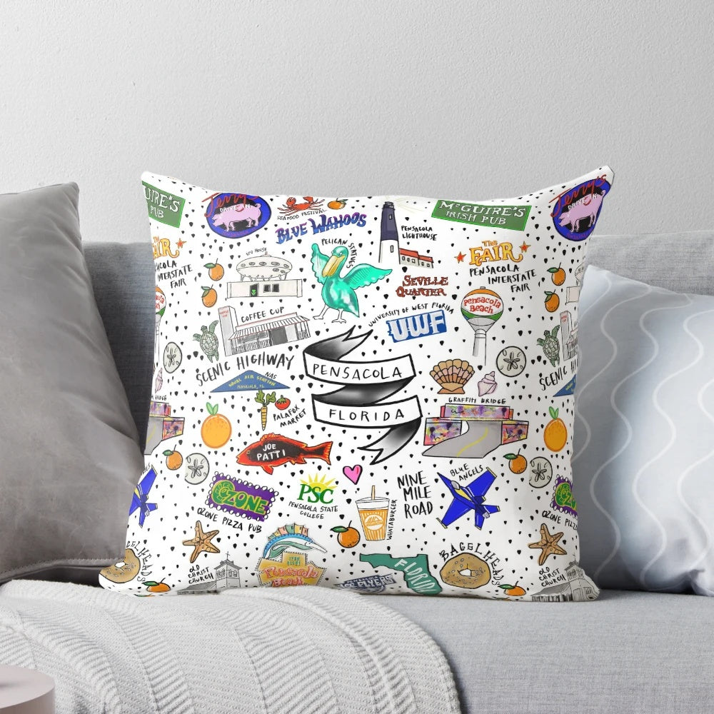 Pensacola Florida Pillow, featuring a coastal beach design