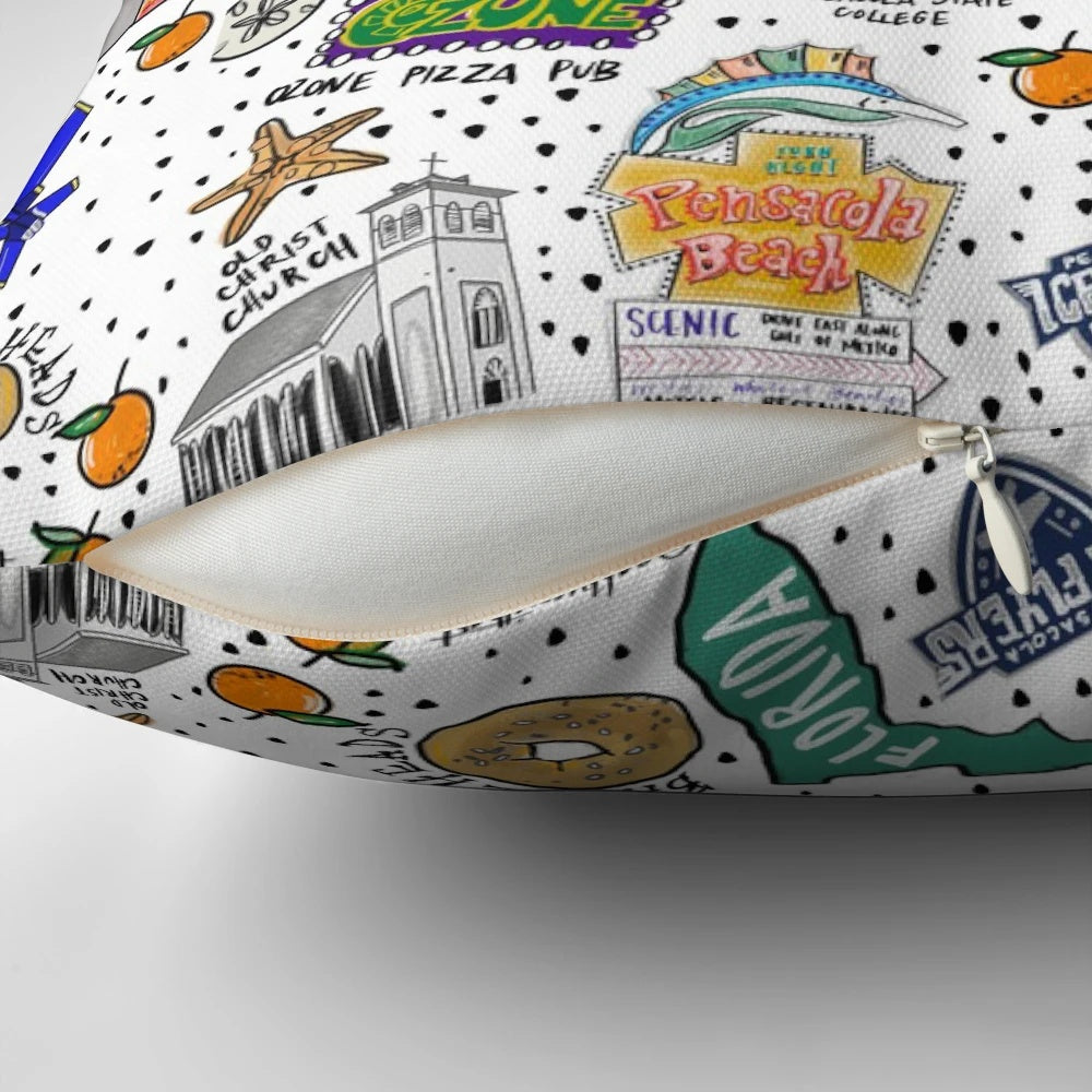 Pensacola Florida Pillow, featuring a coastal beach design