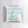 Coastal Seaglass Holiday Throw Pillow with Christmas Tree Design