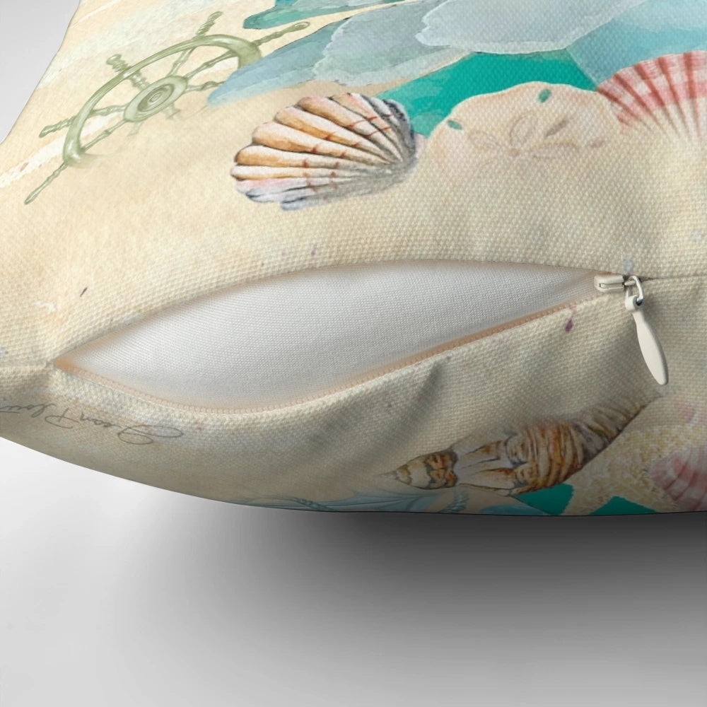 Coastal Seaglass Holiday Throw Pillow with Christmas Tree Design
