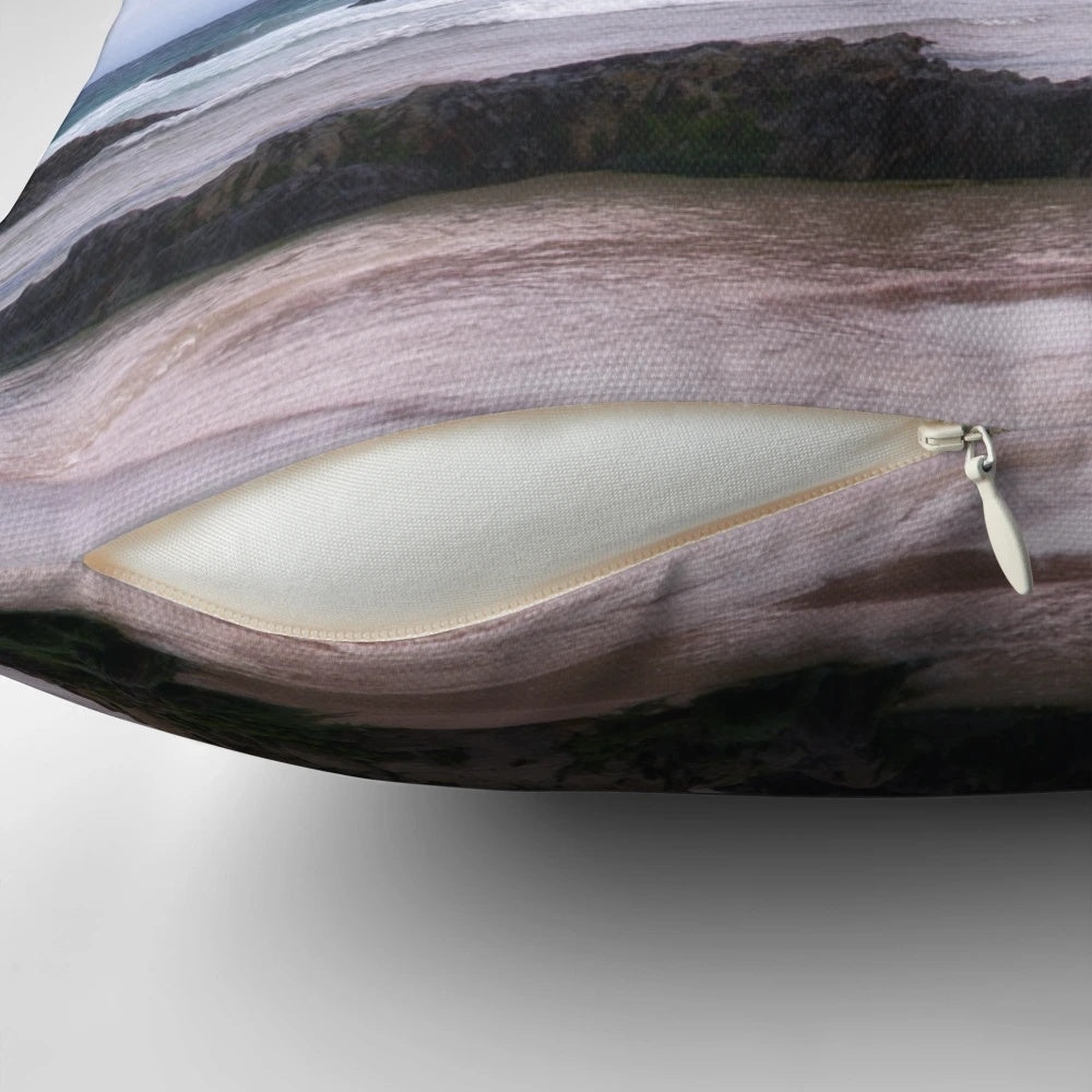 Pillow featuring a picturesque coastal seascape of Ness Beach, Isle of Lewis, Scotland