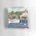 Pelican Bay Pillow featuring a seascape design with pelicans, gulls, and a coastal scene