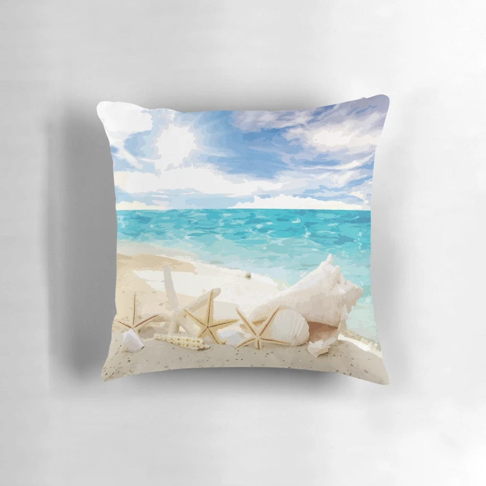 Coastal seashell decorative throw pillow with a beach-inspired design
