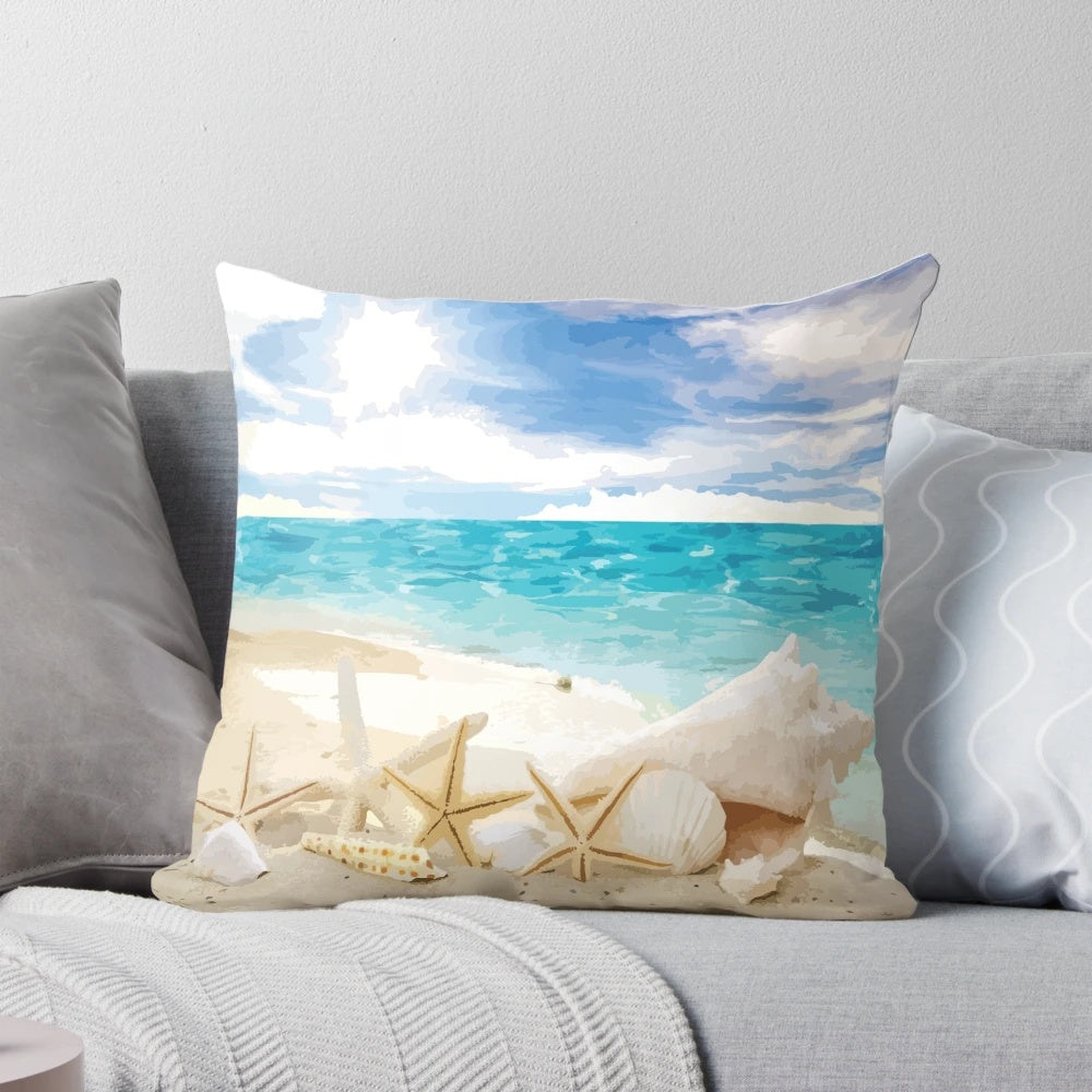 Coastal seashell decorative throw pillow with a beach-inspired design