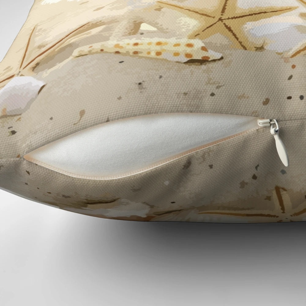 Coastal seashell decorative throw pillow with a beach-inspired design