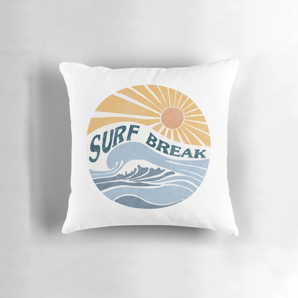 A vibrant coastal surf break pillow featuring waves and beach scenery.