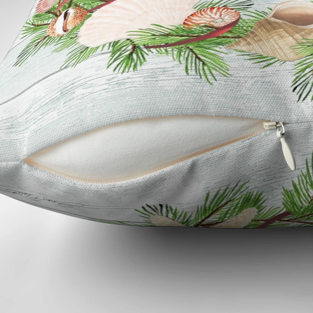 Coastal-themed Christmas decorative pillow with various nautical and holiday elements