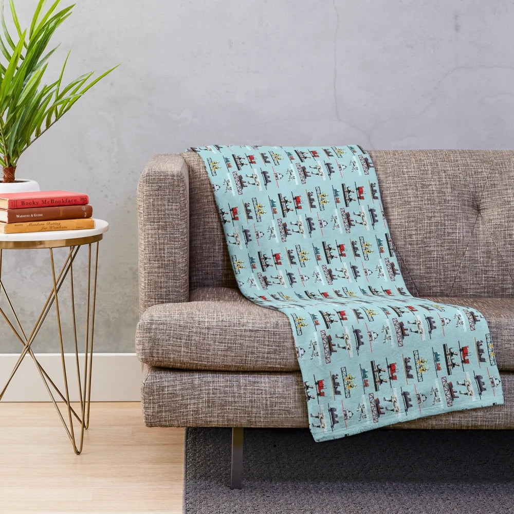 Coaster car inspired designer plush blanket featuring Alton Towers theme park design