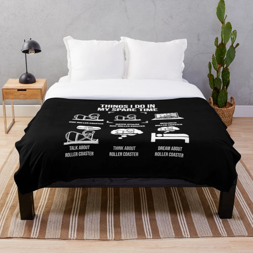 Plush blanket featuring a roller coaster design for roller coaster enthusiasts