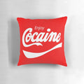 Coca-Cola themed decorative pillow with a humorous, satirical design