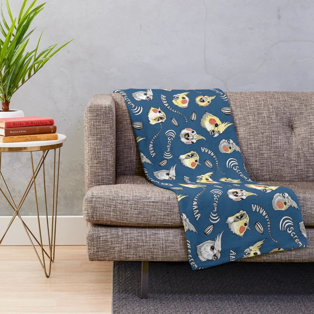 Cockatiel Plush Blanket with Screaming Bird Design