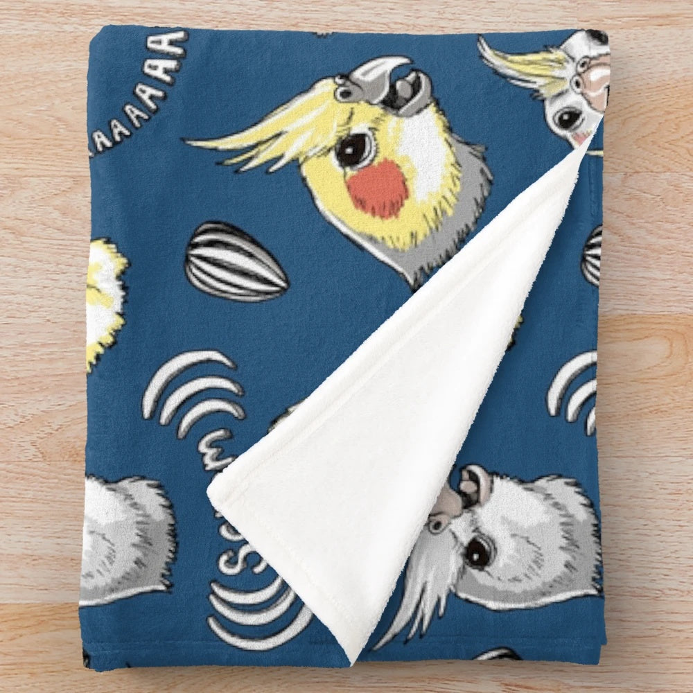 Cockatiel Plush Blanket with Screaming Bird Design
