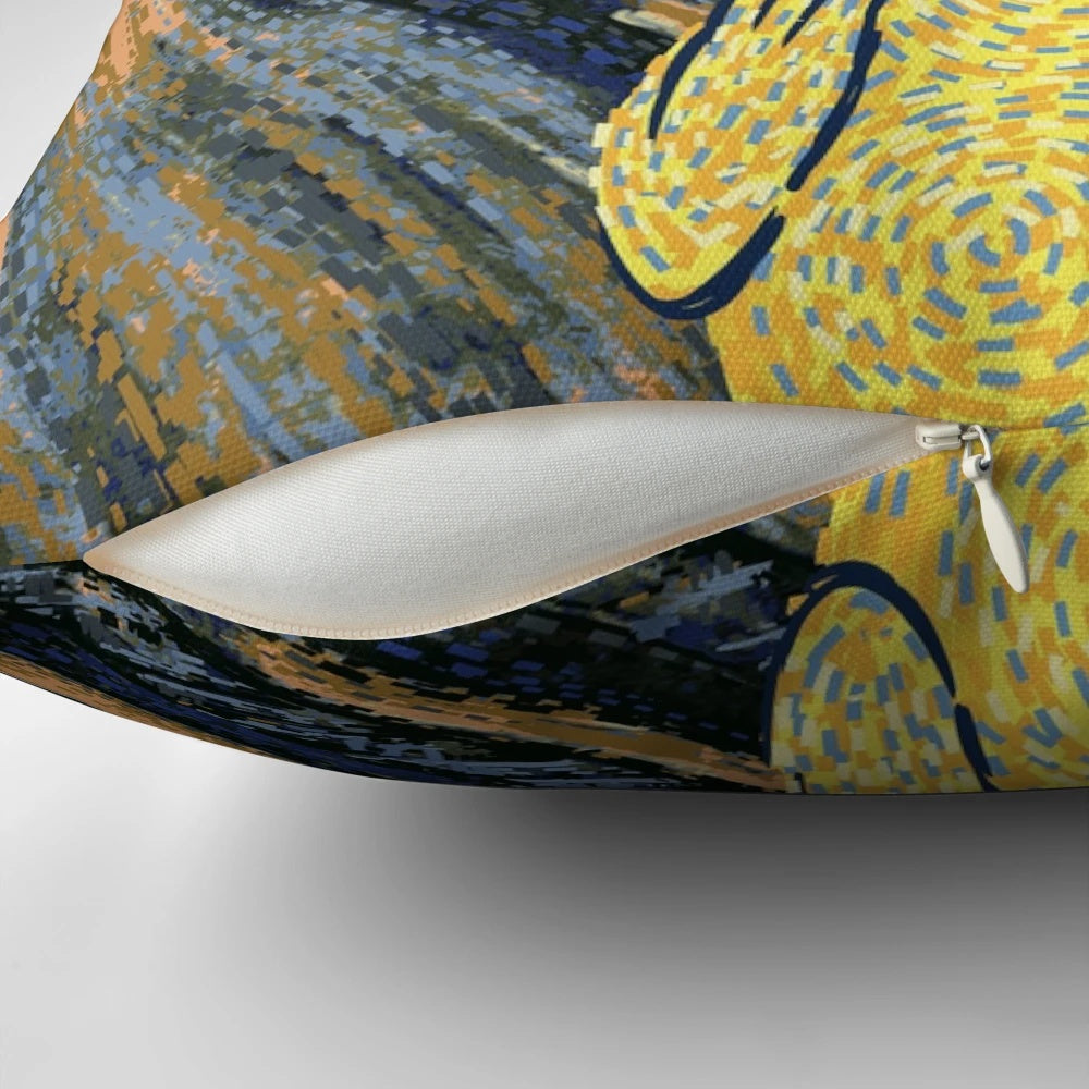 Cockatiel Starry Night Parody Pillow featuring a cute and funny bird design inspired by Van Gogh's Starry Night