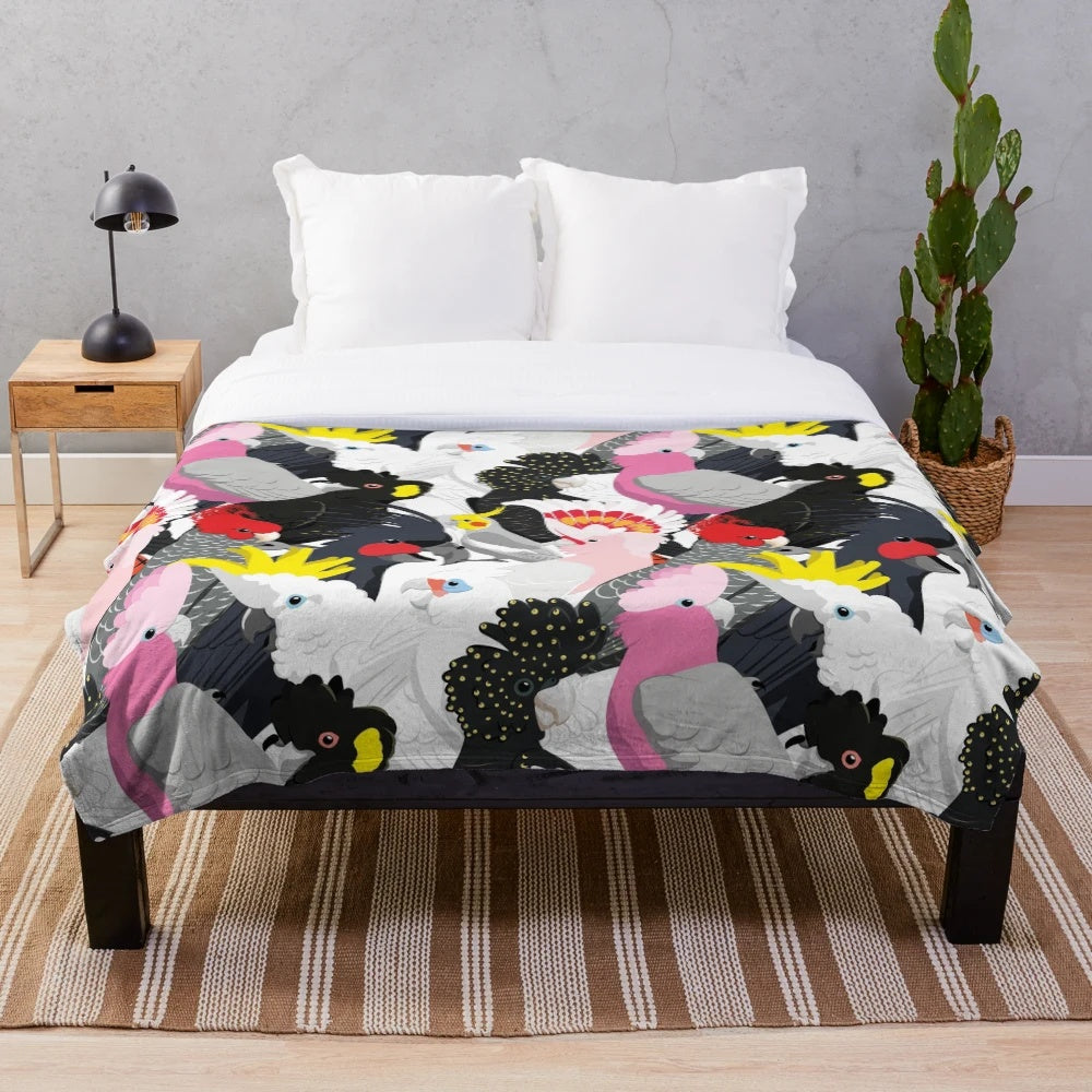 Cockatoo plush blanket with vibrant bird artwork