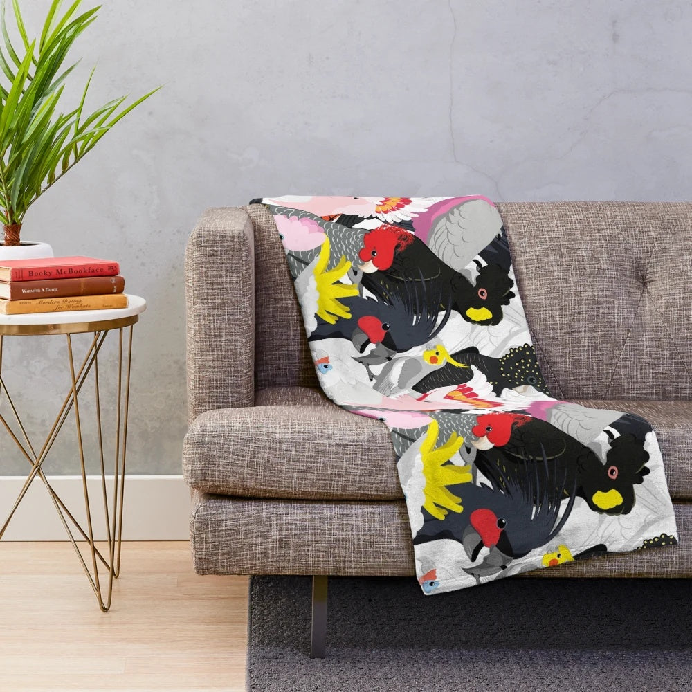 Cockatoo plush blanket with vibrant bird artwork