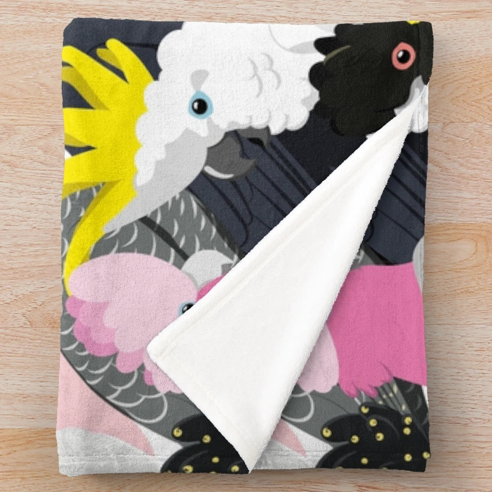 Cockatoo plush blanket with vibrant bird artwork