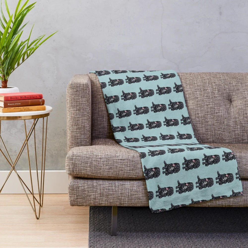 Cute black cocker spaniel dog art printed on a plush, soft blanket