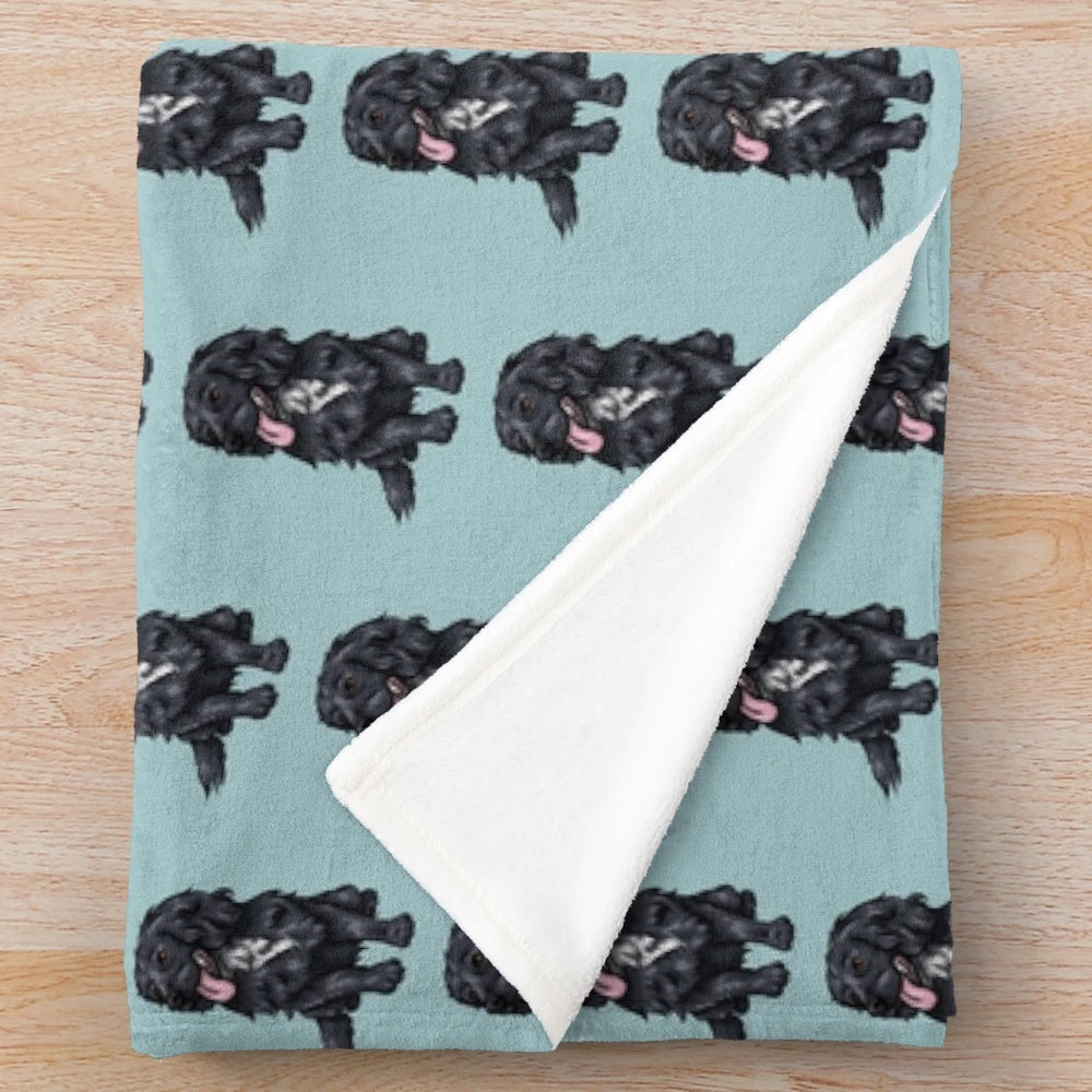 Cute black cocker spaniel dog art printed on a plush, soft blanket
