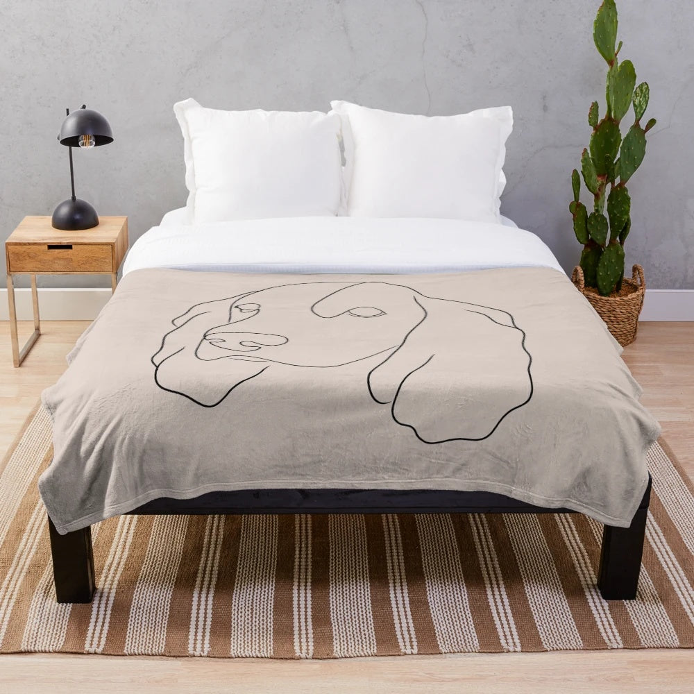 Cocker Spaniel Themed Plush Blanket with Minimalist Line Art Design
