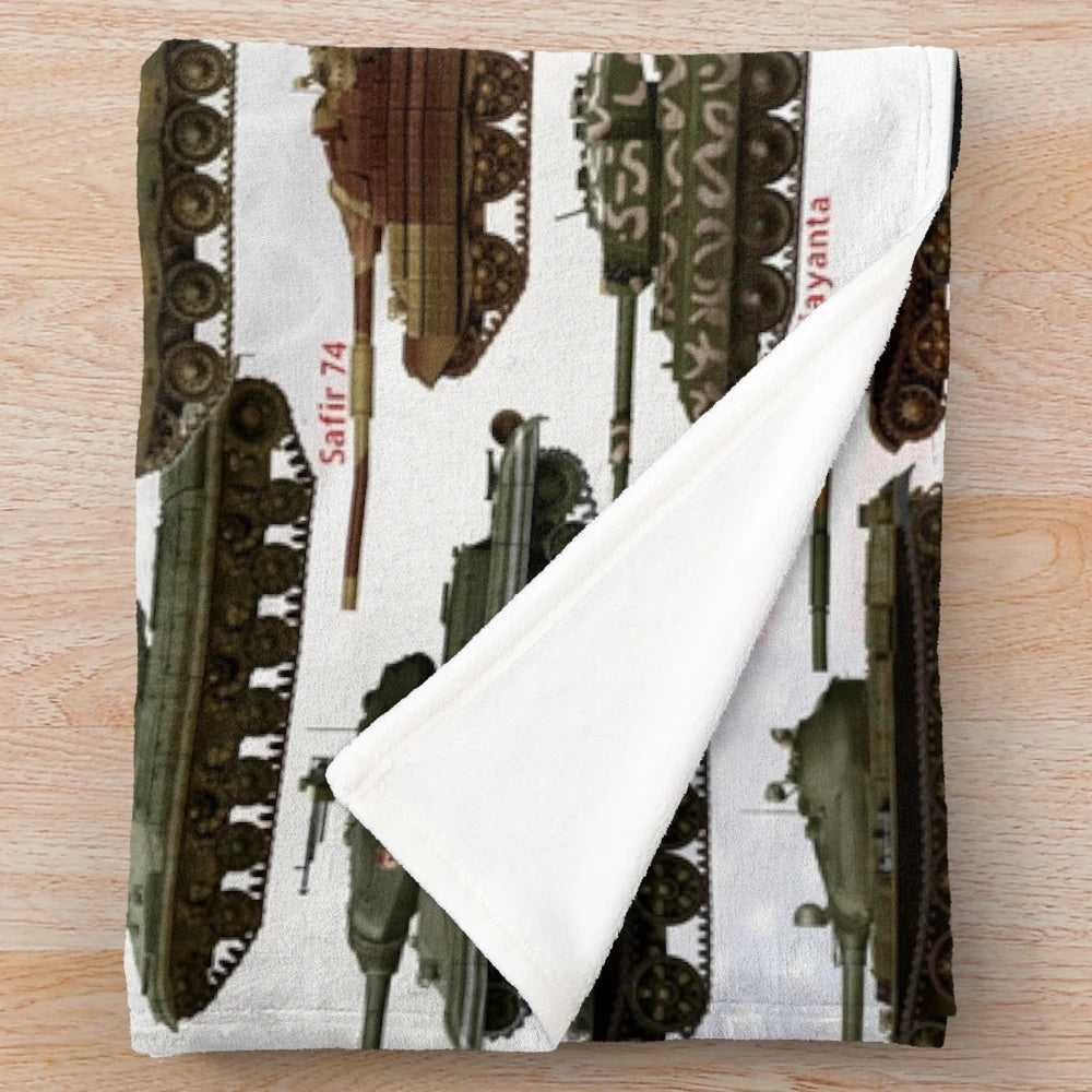 Cold War main battle tanks plush blanket featuring military armoured vehicles