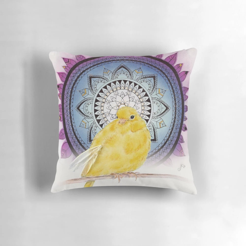 Yellow bird decorative pillow for collaboration and home decor