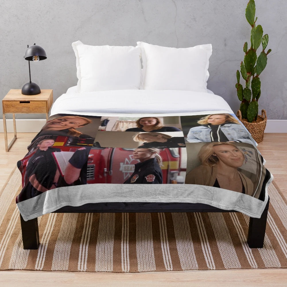 Collage designed plush blanket with greys, station 19, and LGBTQ themes
