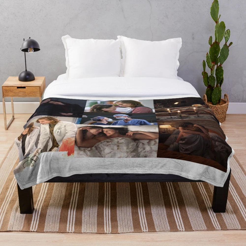 Collage designed plush gray blanket inspired by Grey's Anatomy characters