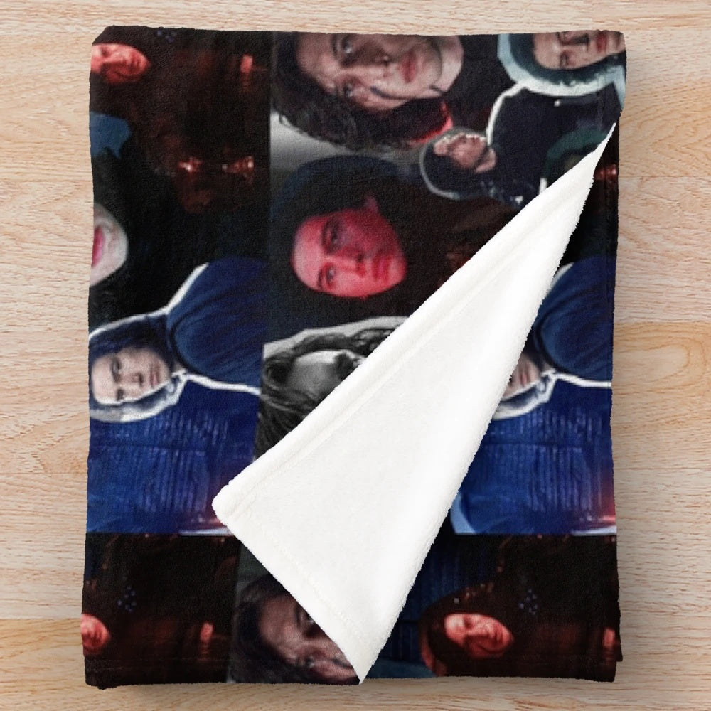 Plush blanket with collage edit of Adam Driver as Ben Solo and Kylo Ren from Star Wars