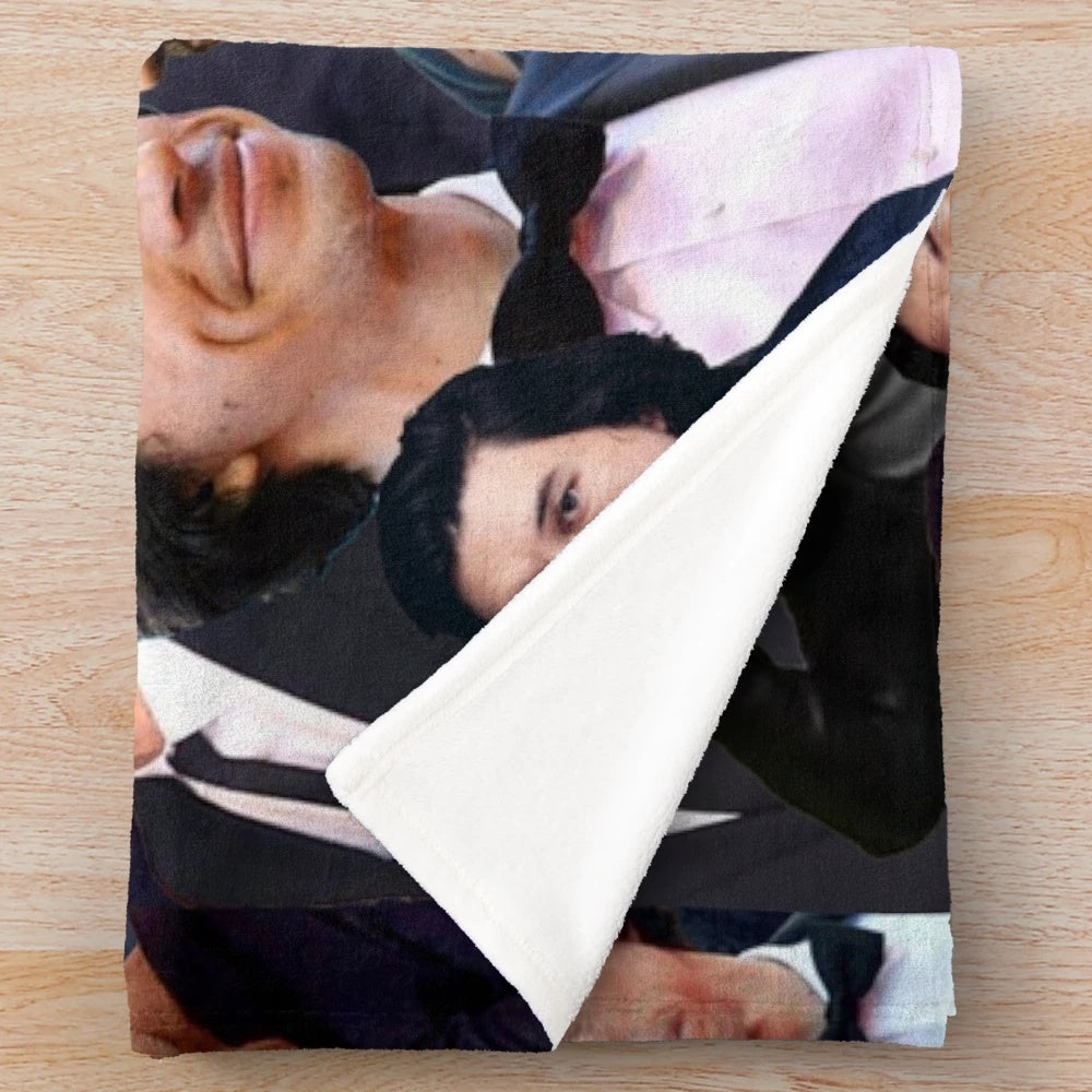 Adam Driver collage-inspired blue plush blanket