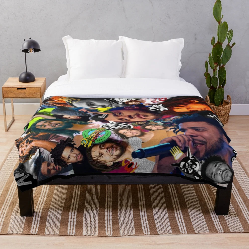 Collage-Inspired J Cole Plush Blanket