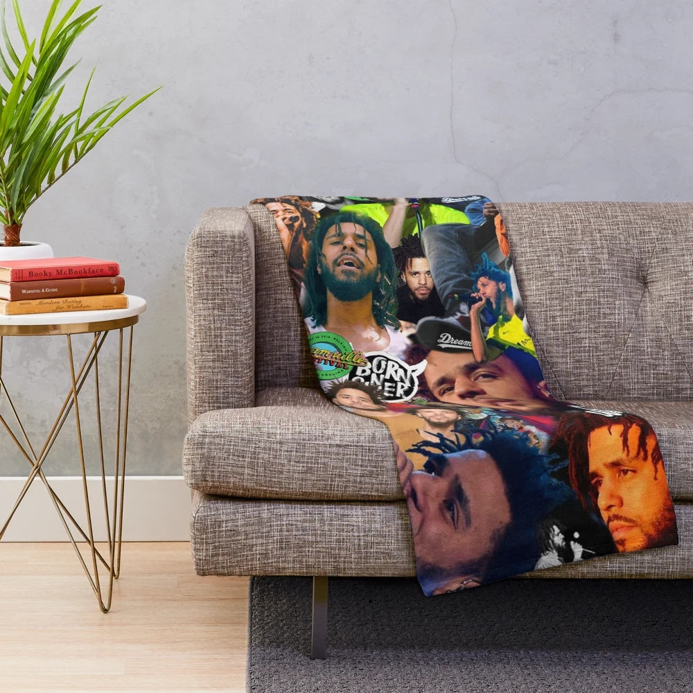 Collage-Inspired J Cole Plush Blanket