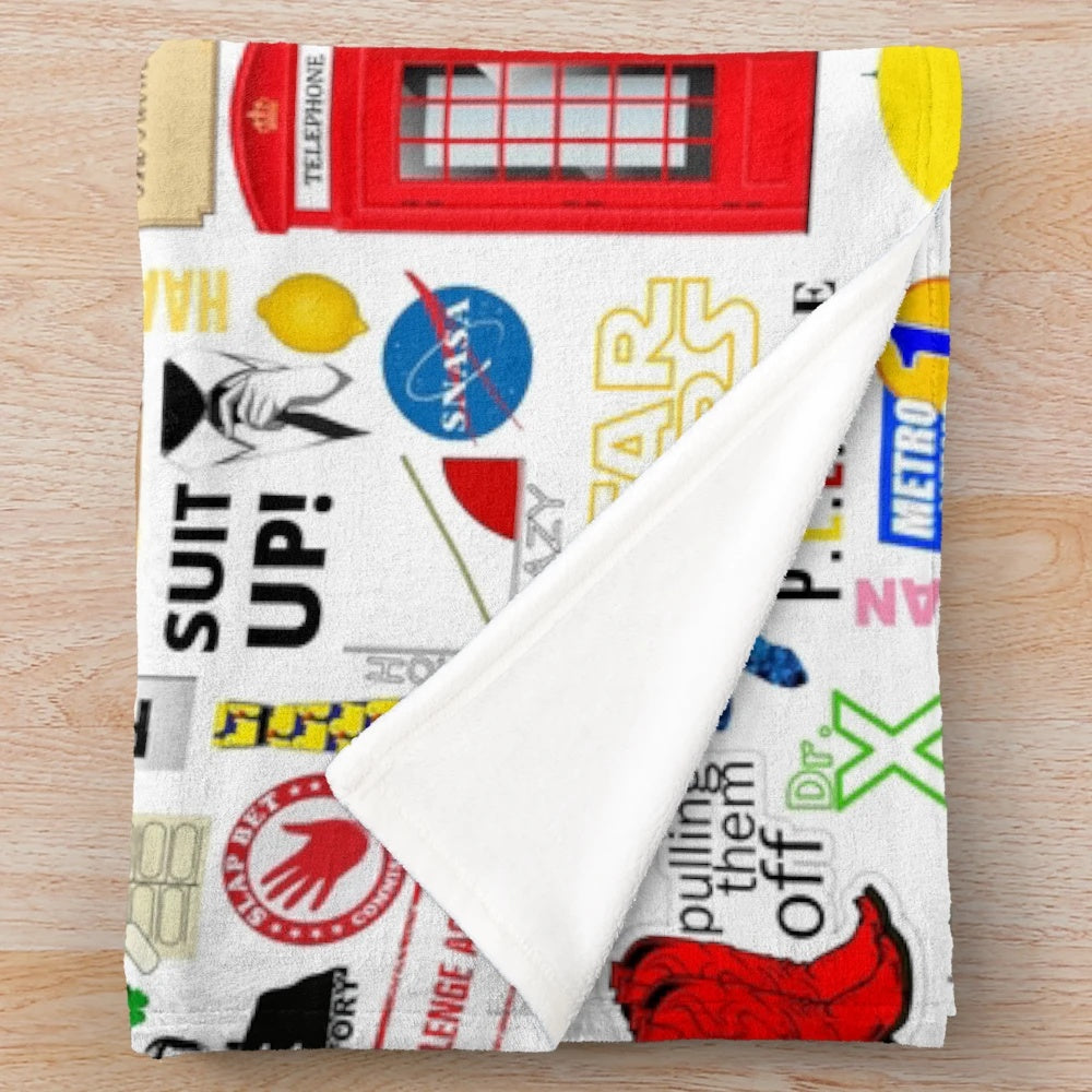 Cozy plush blanket with collage design inspired by the TV series How I Met Your Mother