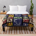 Collage-inspired plush blanket with horror comedy cult classic werewolf imagery