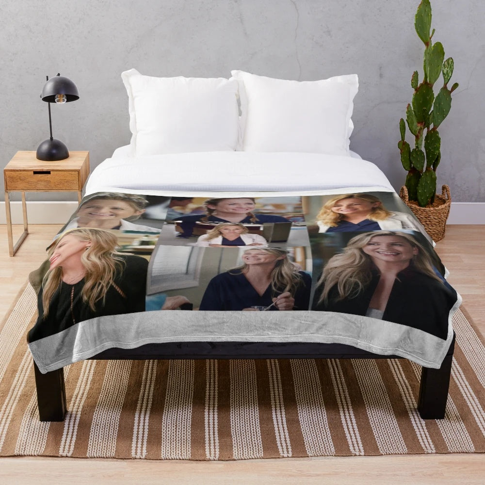 Collage-inspired plush blanket featuring Arizona Robbins from the hit TV series Greys Anatomy