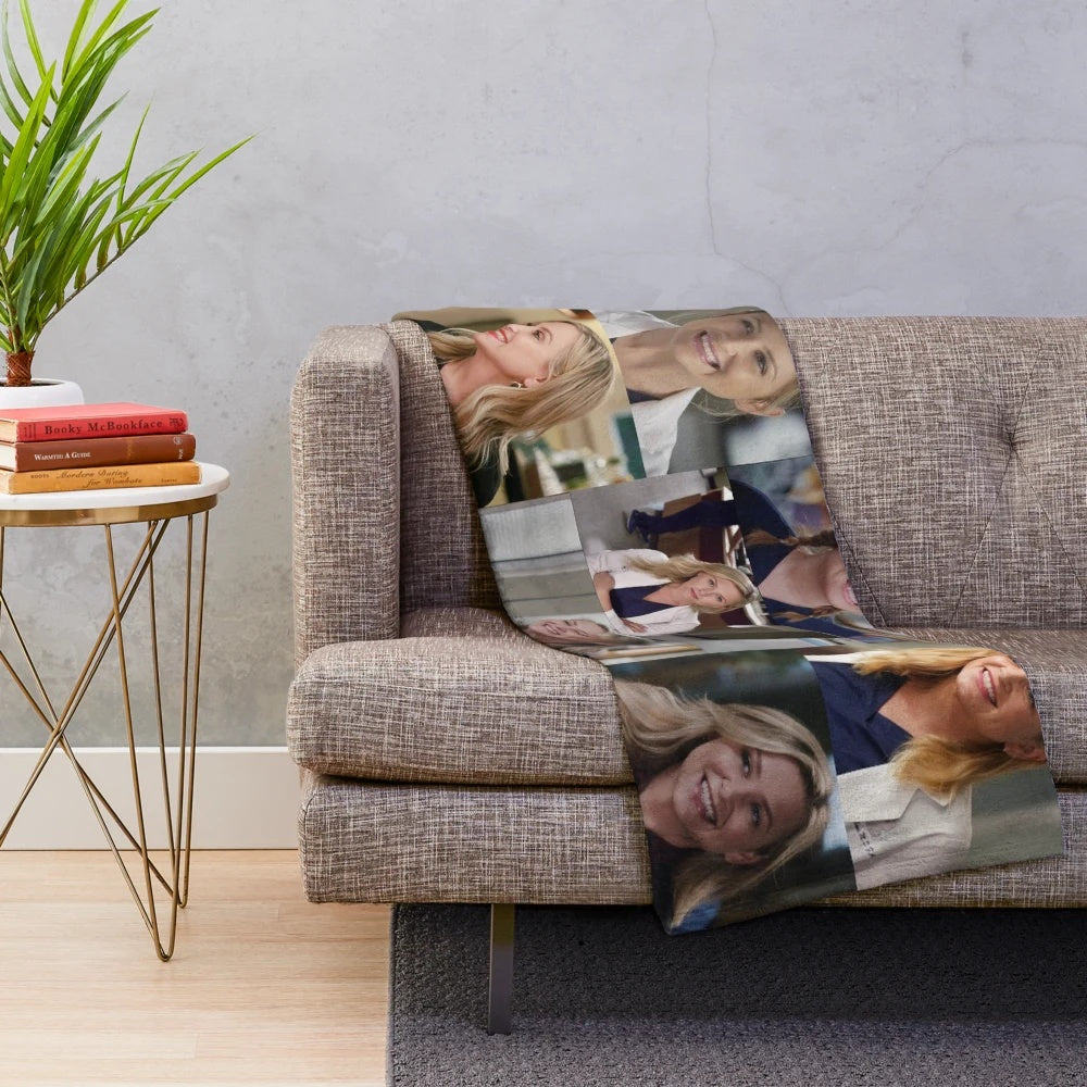 Collage-inspired plush blanket featuring Arizona Robbins from the hit TV series Greys Anatomy