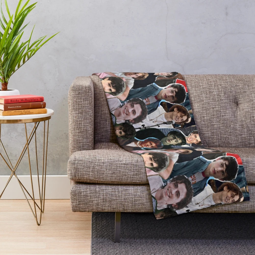Collage-inspired plush blanket featuring an artistic design of actor Timothy Chalamet