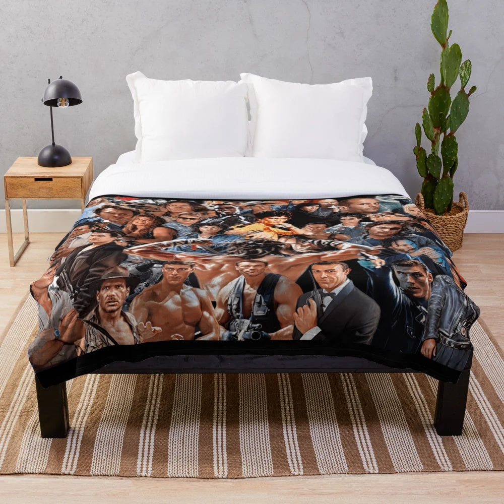 Collage of action heroes plush blanket