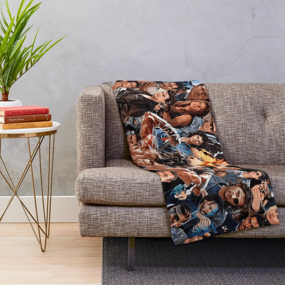 Collage of action heroes plush blanket