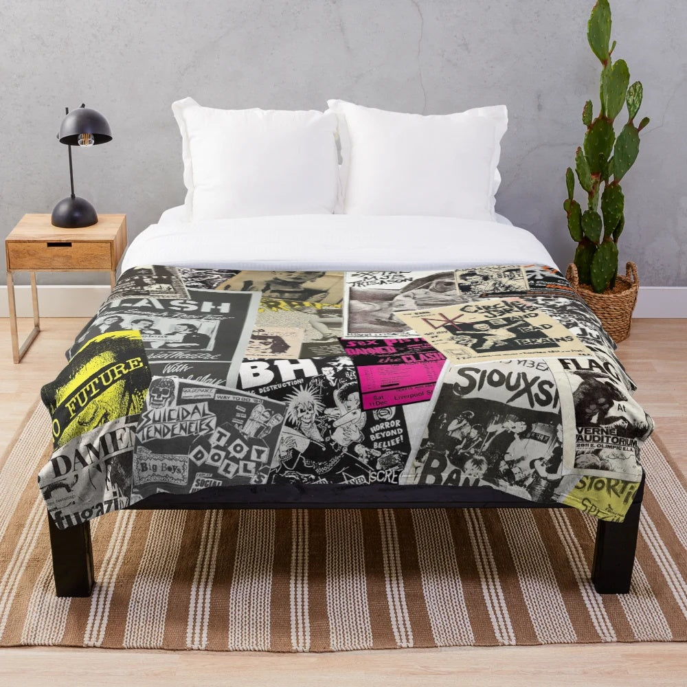 Punk rock music flyers collage plush blanket