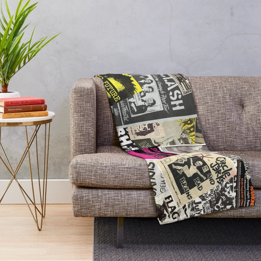 Punk rock music flyers collage plush blanket