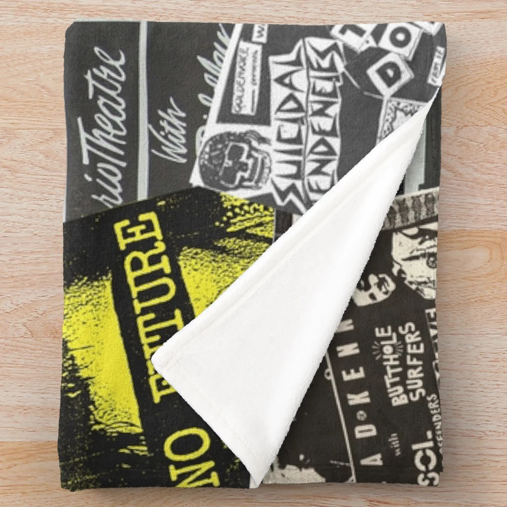 Punk rock music flyers collage plush blanket