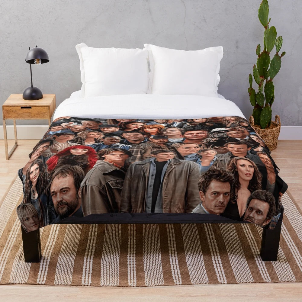 Collage of Supernatural-inspired elements on a plush blanket