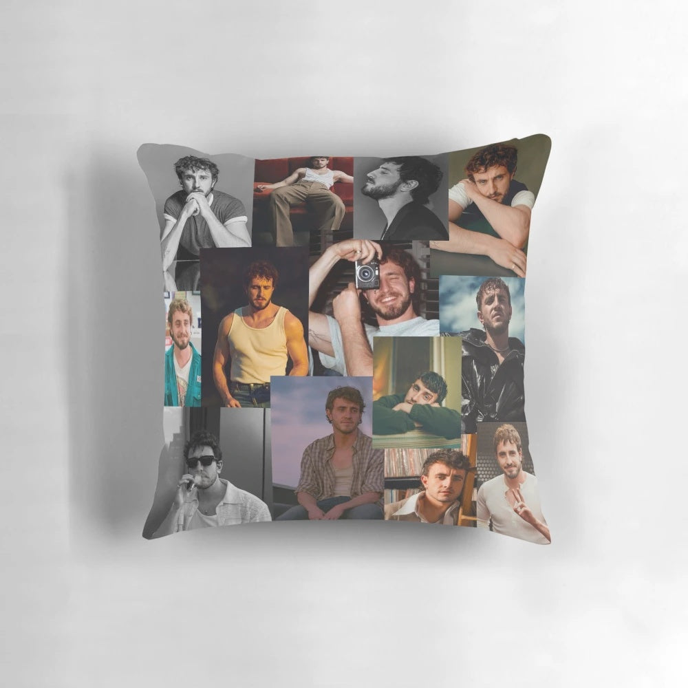 Collage pillow showcasing the talented Irish actor Paul Mescal from the hit TV show Normal People and the film Gladiator.