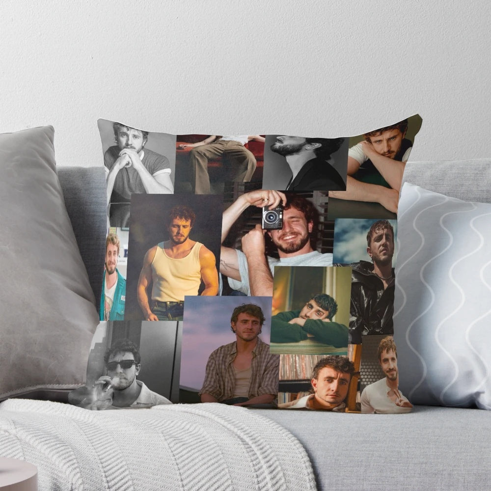 Collage pillow showcasing the talented Irish actor Paul Mescal from the hit TV show Normal People and the film Gladiator.