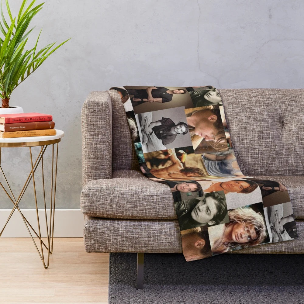 Collage plush blanket with images of actor Brendan Fraser